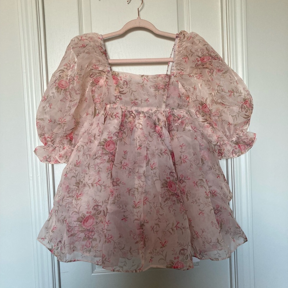 NWT Whimsical Floral Organza Puff Dress